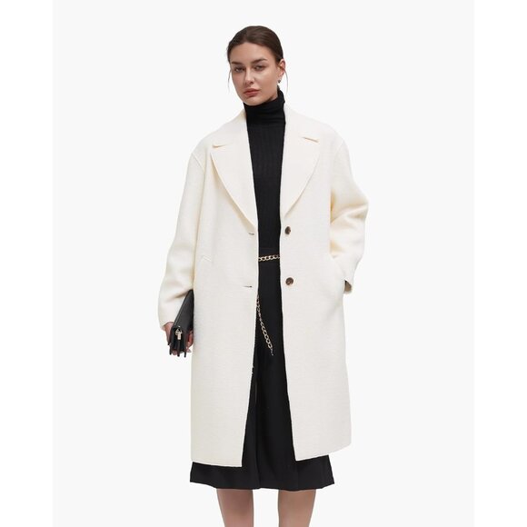 Women's White Winter Warm Long Fall Notch Lapel Single-breasted Trench Coat - Picture 4 of 6